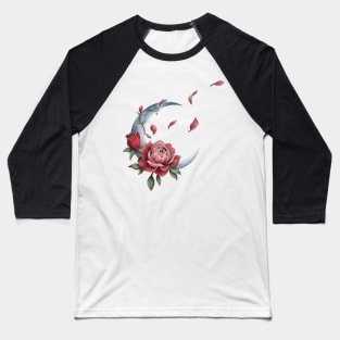 Romantic Half Crescent Moon with Roses and Leaves Baseball T-Shirt